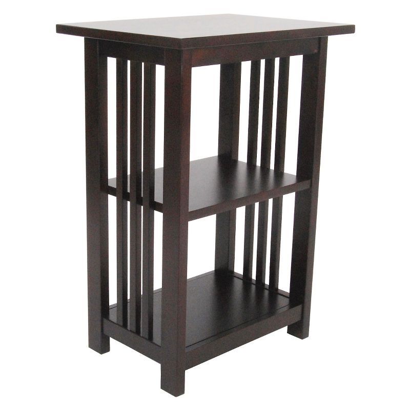 Espresso Cherry Wood Small 2-Shelf End Table