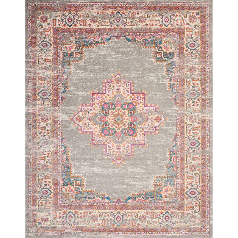Gray and Multicolor Synthetic Geometric 8' x 10' Area Rug