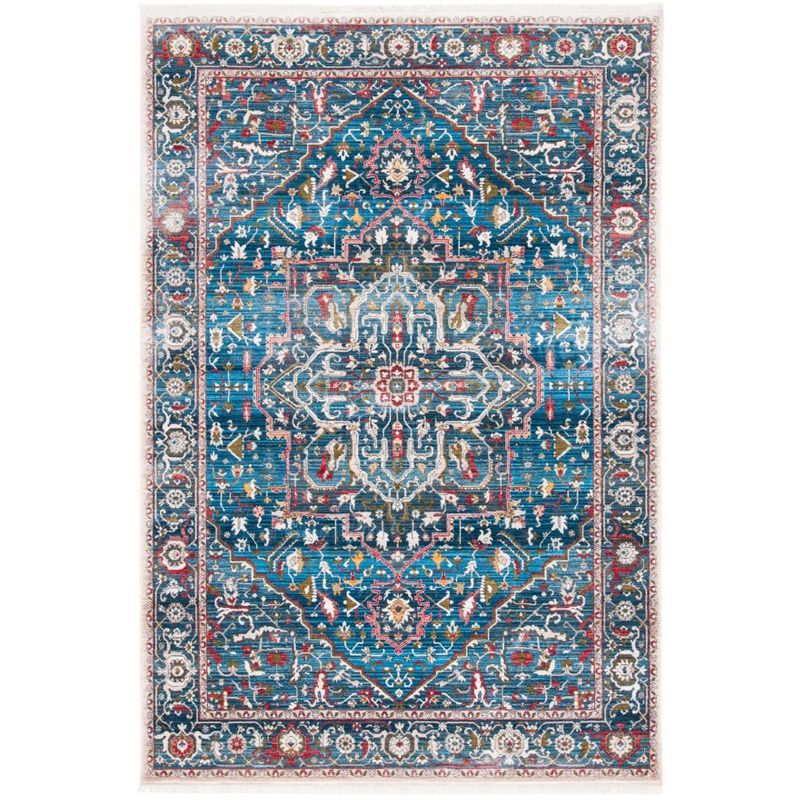 Hand-Knotted Blue and Ivory Synthetic Persian Area Rug, 6' x 9'
