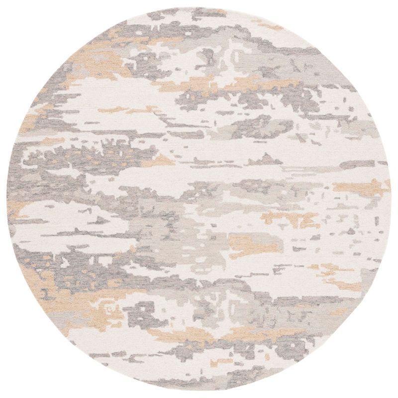 SAFAVIEH Abstract Seachlann Distressed Abstract Wool Area Rug, Ivory/Grey, 6' x 6' Round