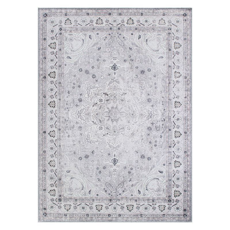 Gray Medallion Flat Woven Machine Washable Area Rug 7'7"x9'6"