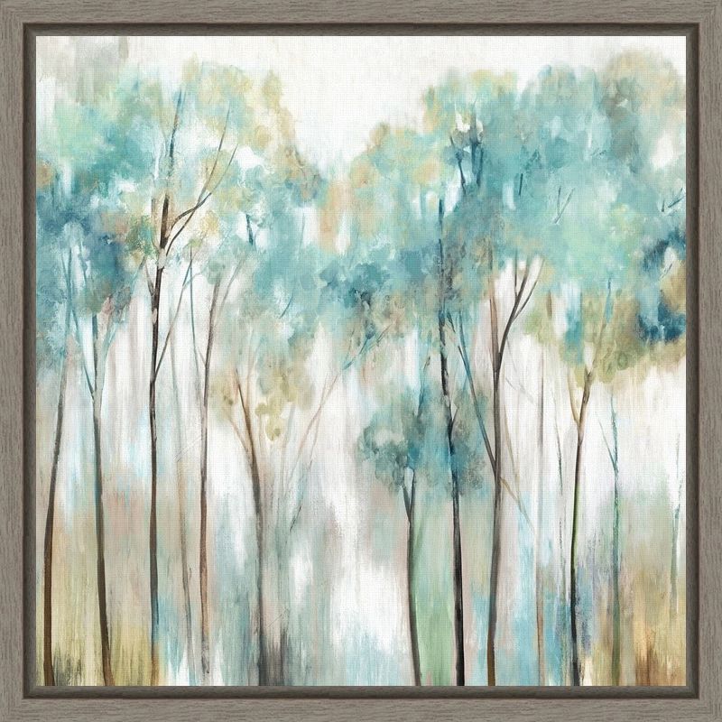 Teal and Beige Impressionist Forest Canvas Wall Art