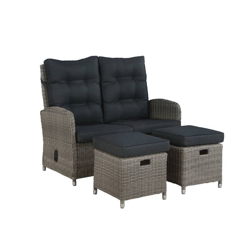 Gray Monaco Wicker 3-Piece Outdoor Reclining Set with Ottomans