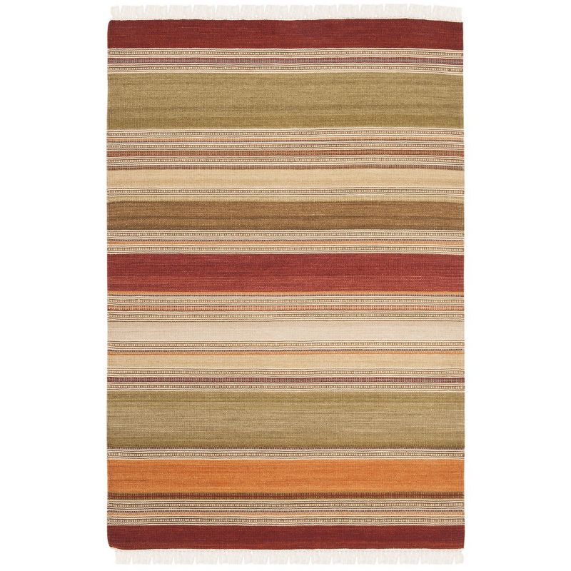Handwoven Red and Green Wool Striped 3'x5' Accent Rug