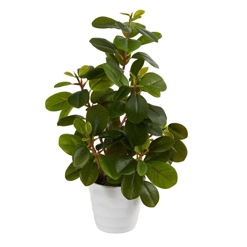 16'' Green Peperomia Artificial Plant in White Planter