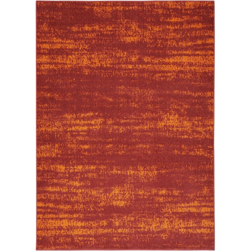 Rectangular 6' x 9' Red Abstract Synthetic Rug