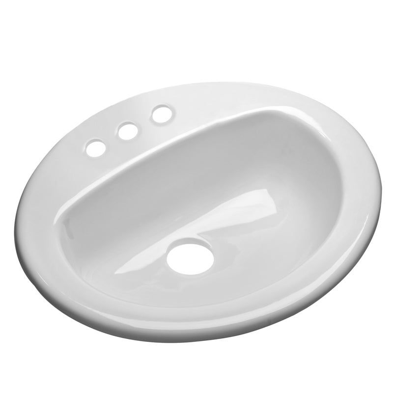 White Round Ceramic Drop-In Bathroom Sink with Overflow