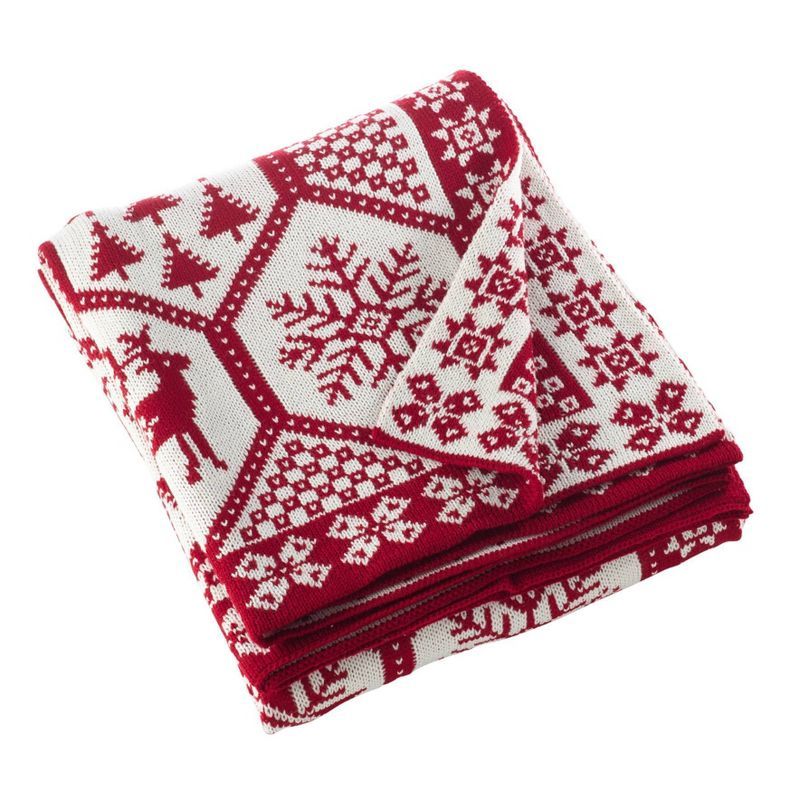 Red and White Christmas Knitted Reversible Throw Blanket