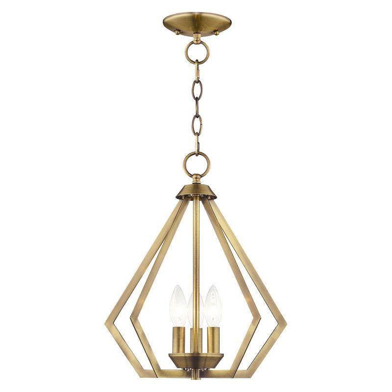 Triangular Prism Mini Chandelier in Antique Brass with 3-Light Design