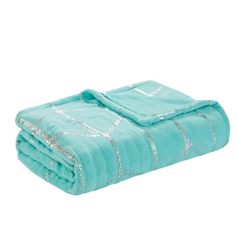 Raina Aqua 50" x 60" Electric Metallic Print Plush Throw