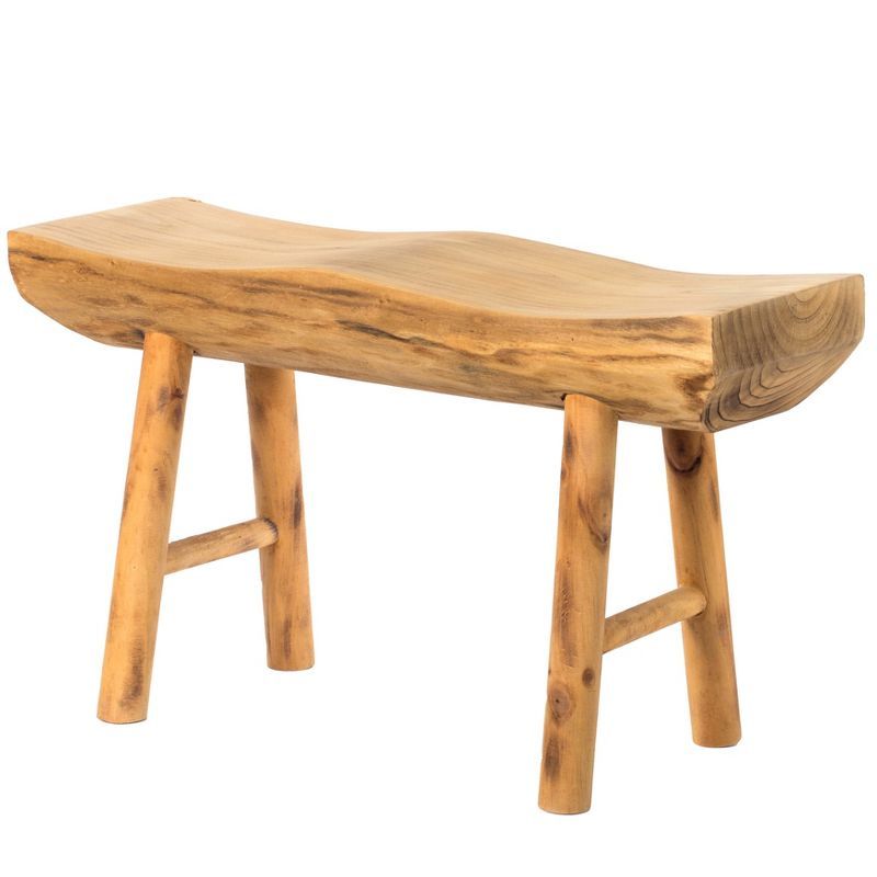 Rustic Carved Wood Natural Edge Log Accent Bench