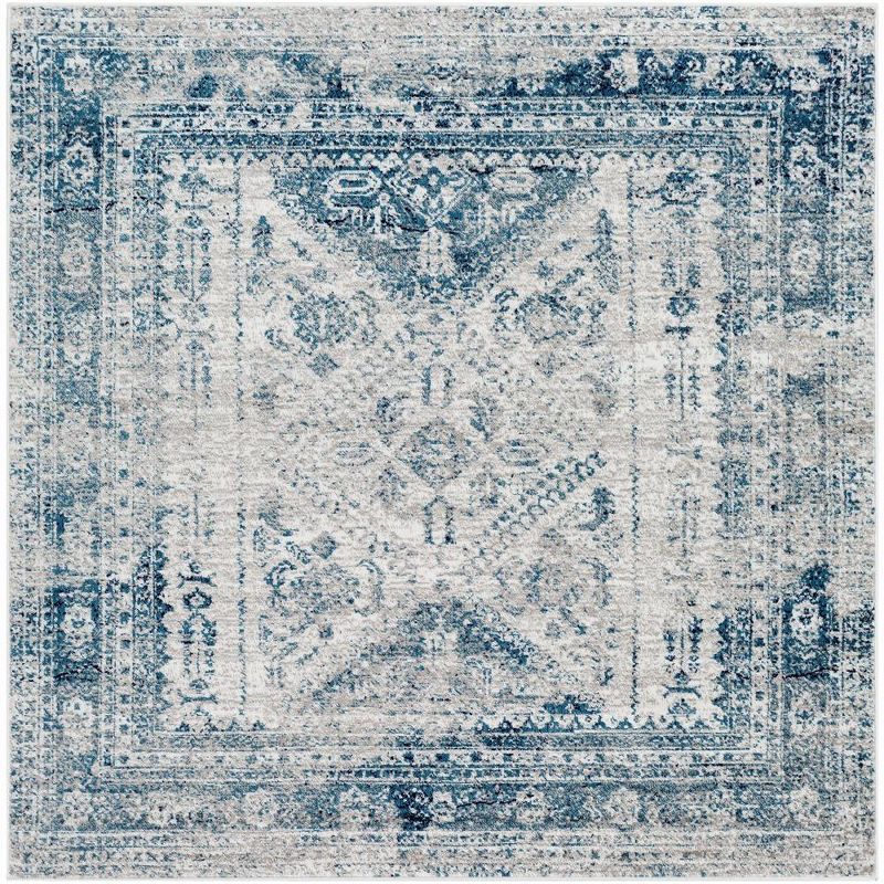 Sky Blue and Light Gray Synthetic Square Area Rug 5'3"