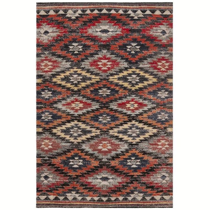 Rust Red Geometric Synthetic Reversible Area Rug