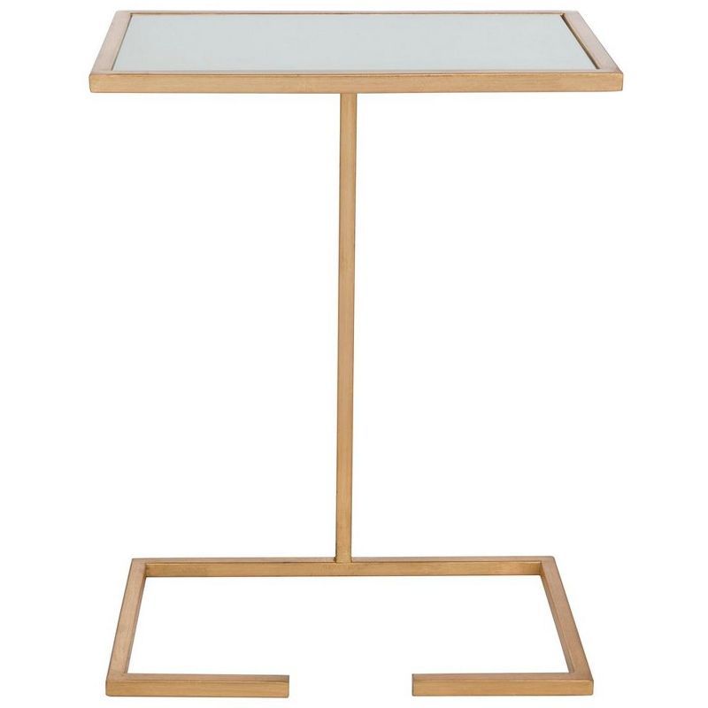 Chic Gold Leaf and White Glass Geometric Accent Table