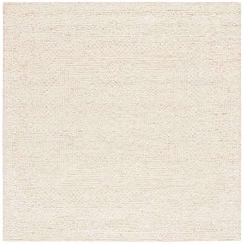 Ivory Geometric Hand-Tufted Wool Square Rug, 6 x 6 ft