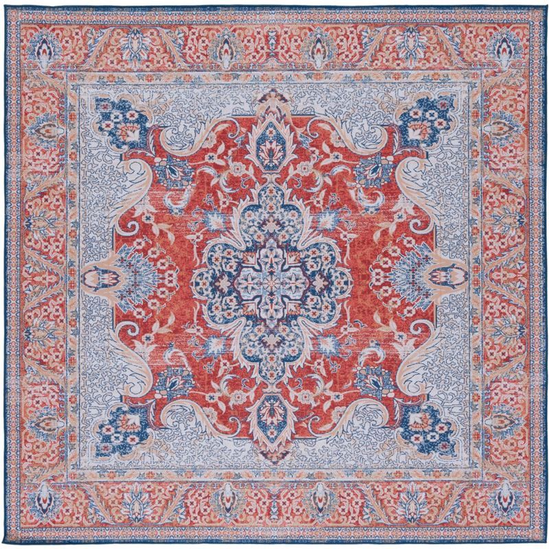 Tucson Contemporary 6' Square Blue Synthetic Washable Rug