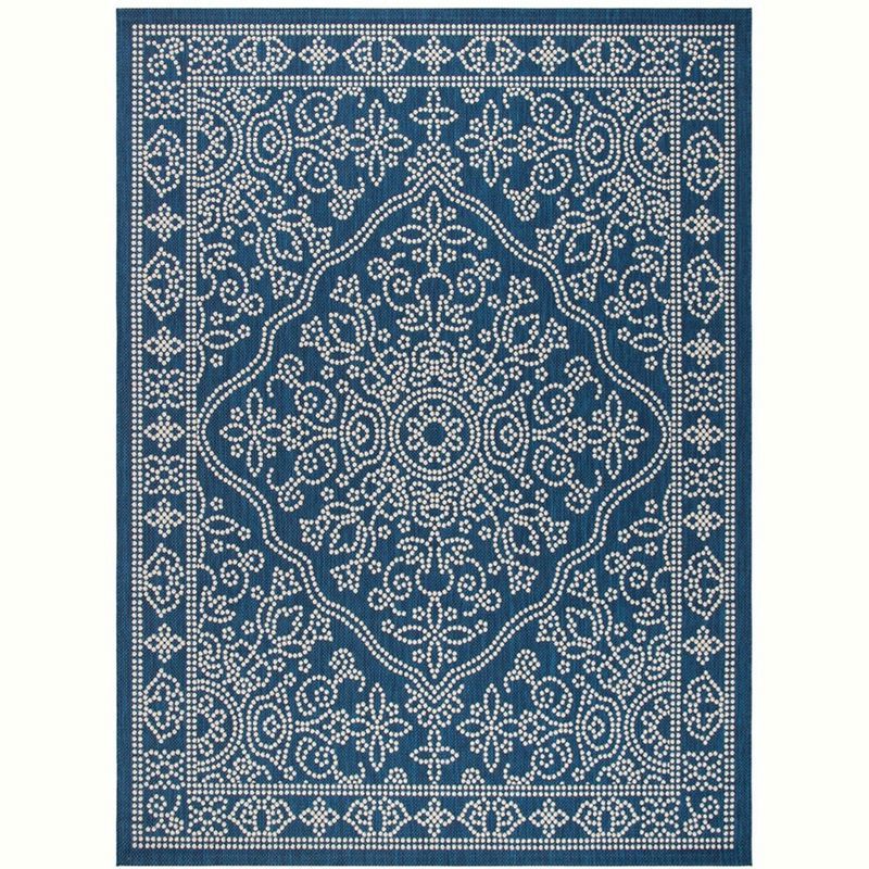 Navy and Blue Striped Rectangular Synthetic Indoor/Outdoor Rug, 8' x 11'