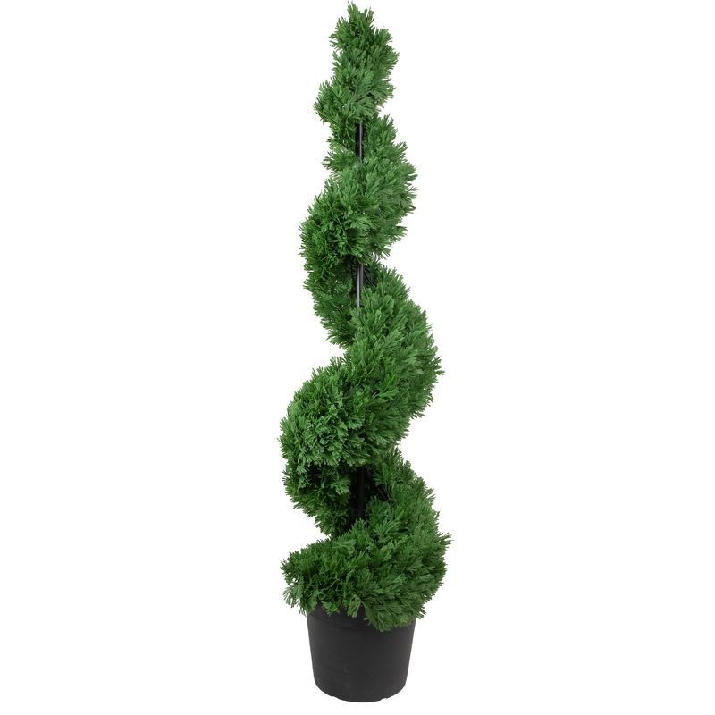 Elegant Cedar Spiral Topiary in Sleek Black Pot, 5' Unlit