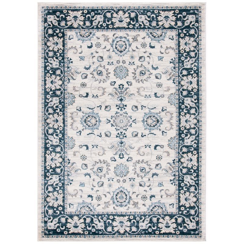 Isabella Cream and Navy Floral Border 3' x 5' Area Rug