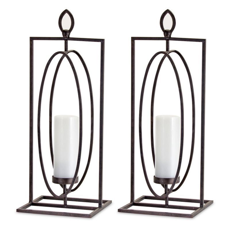 24" Black Iron Geometric Candle Holder Set of 2