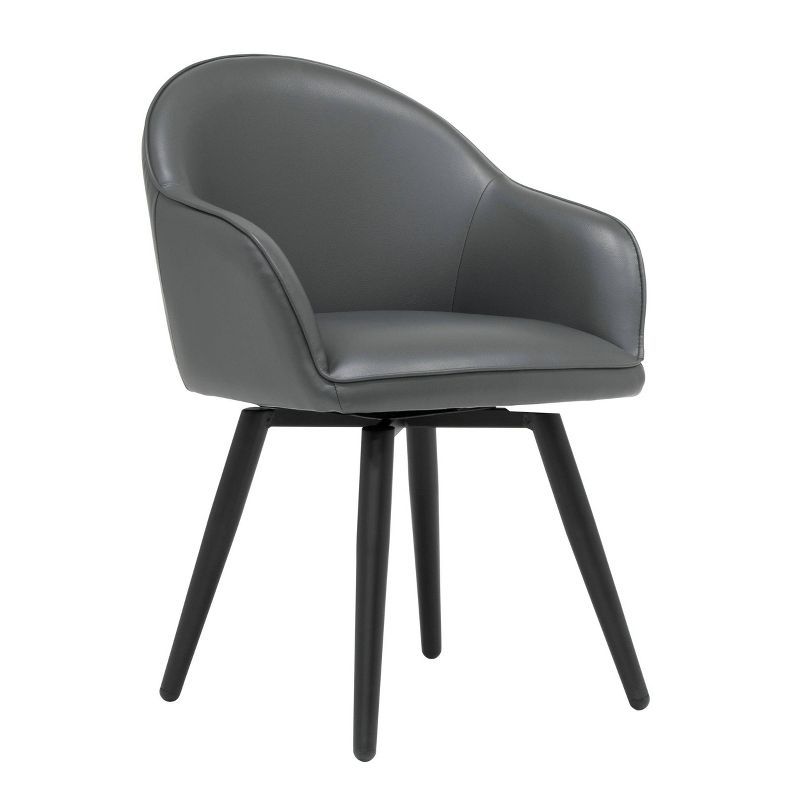 Matte Black Metal and Gray Leather Swivel Accent Chair