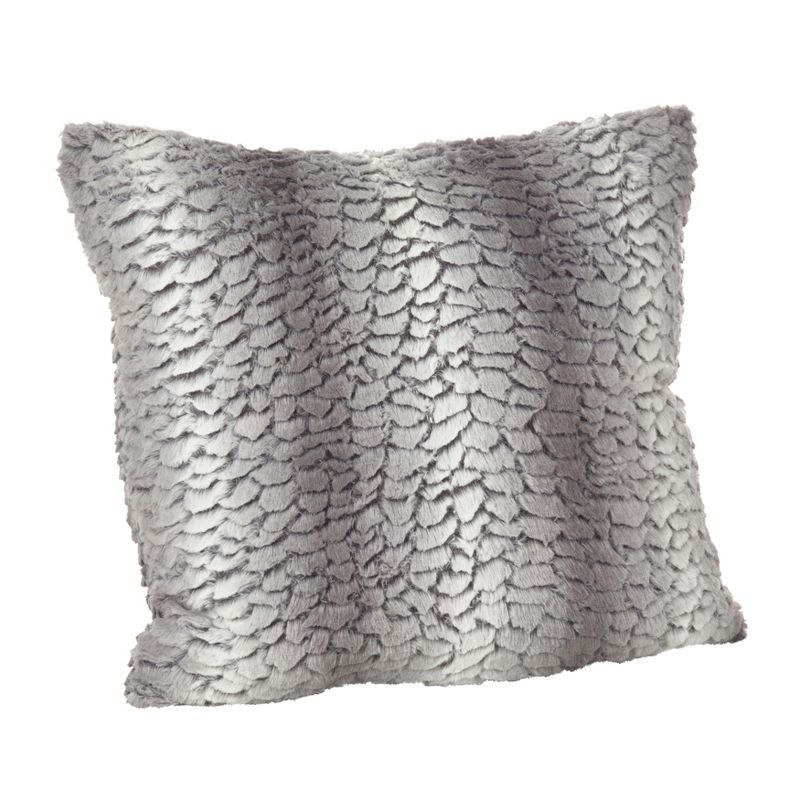 Gray Faux Fur Square Throw Pillow 18"