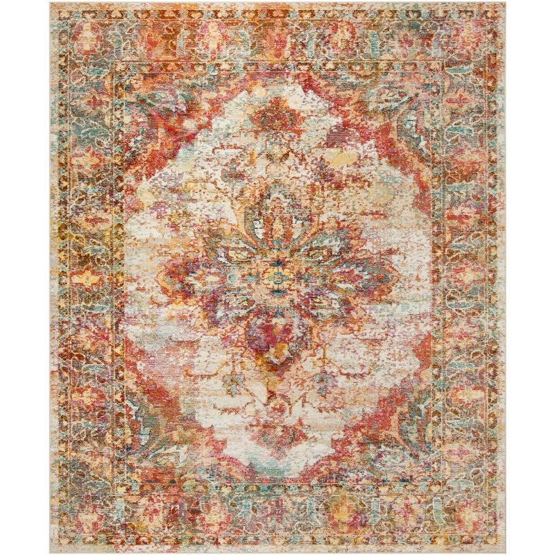 Cream and Rose Floral Medallion 8' x 10' Synthetic Area Rug