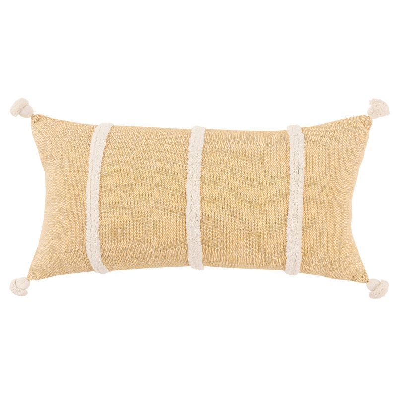 Oversized Yellow Cotton Lumbar Throw Pillow with Tassels