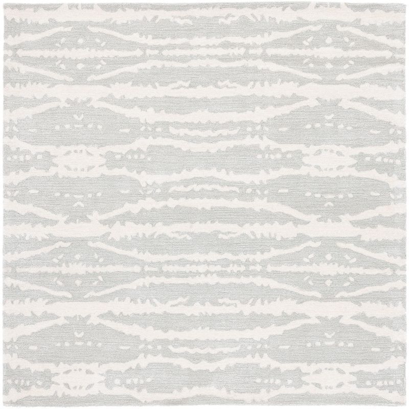 Light Grey and Ivory Hand-Tufted Wool Square Area Rug