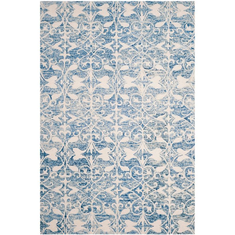 Hand-Tufted Dark Blue and Ivory Wool Area Rug