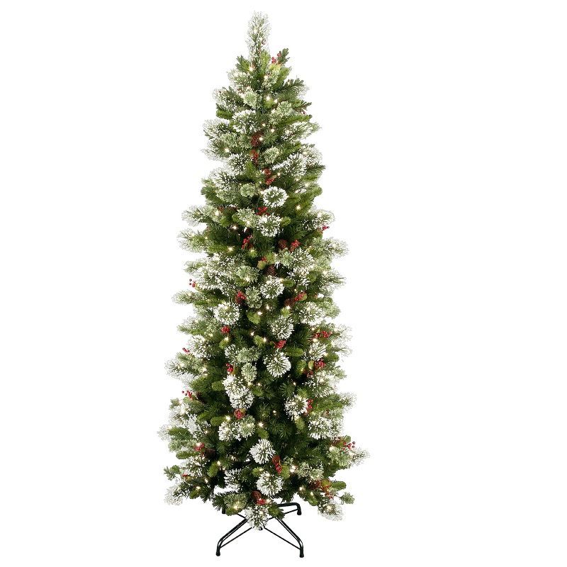 7.5ft Prelit Flocked Pine Slim Christmas Tree with Clear Lights