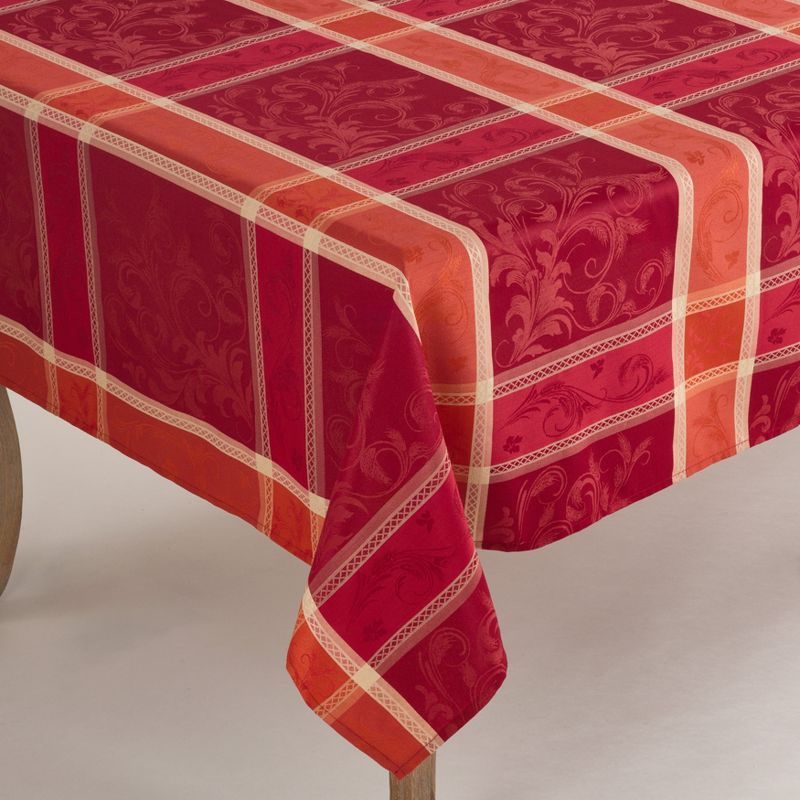 Autumn Plaid Red and Orange Fabric Tablecloth