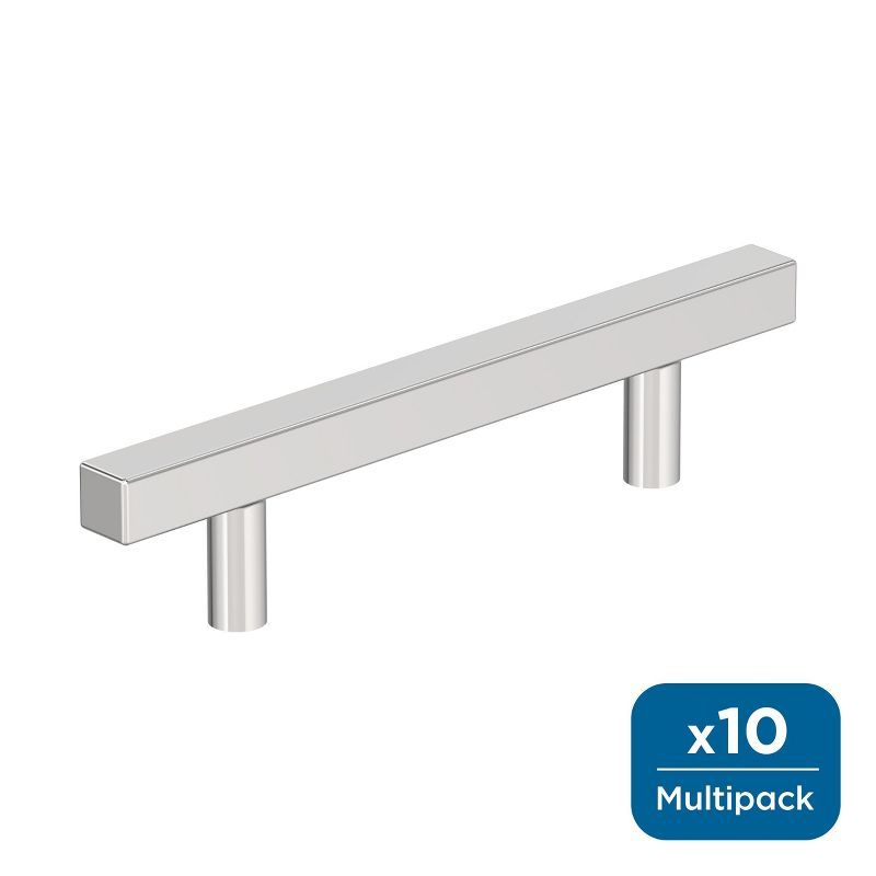 Polished Chrome Square Bar Cabinet Pulls, 10 Pack