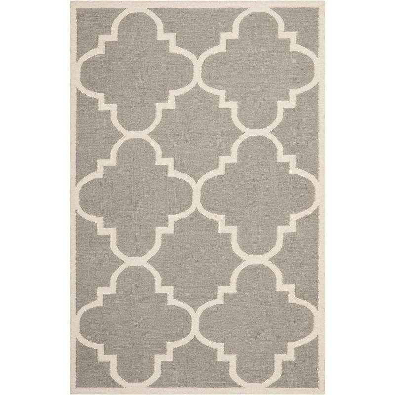 Handmade Grey/Ivory Geometric Wool Round Rug, 5' x 8'