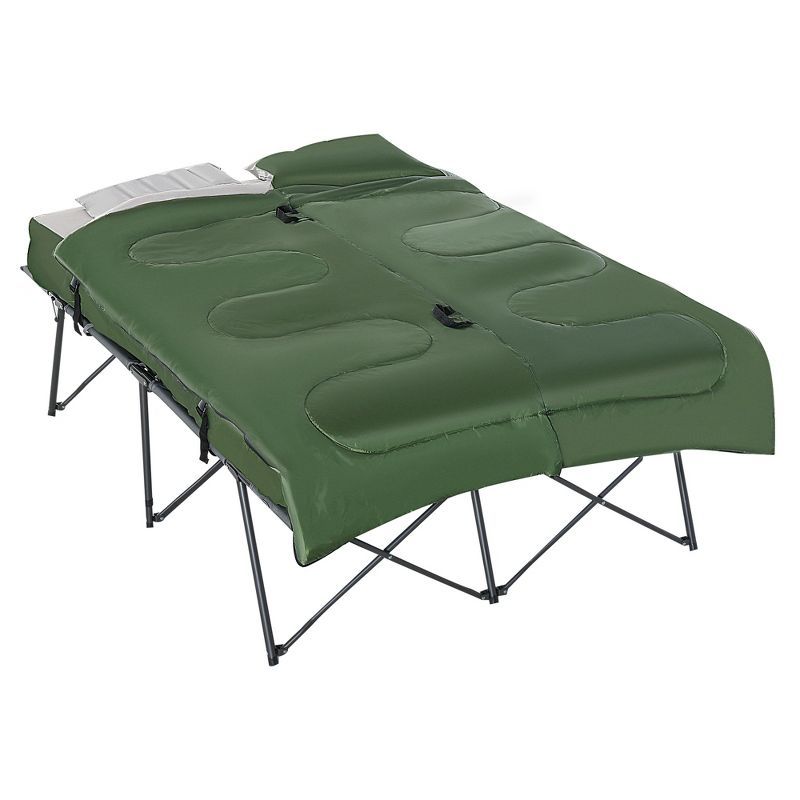 Outsunny Green 2-Person Folding Camping Cot with Air Mattress and Pillows