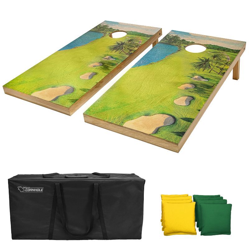 Golf Course Design Premium Wood Cornhole Set with Bean Bags