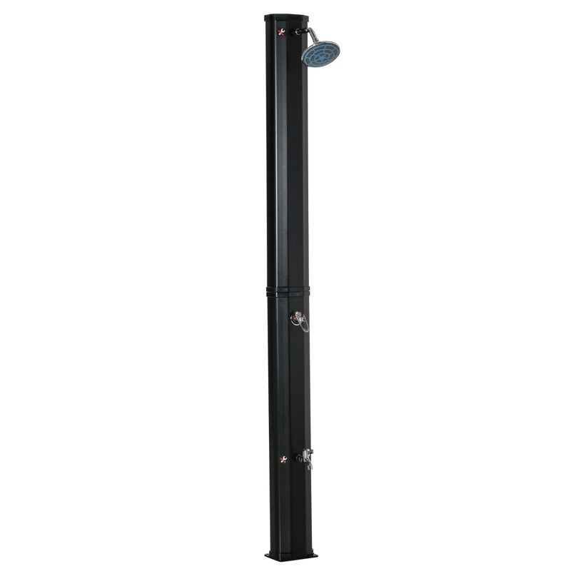 Outsunny 7ft Black Solar Heated Outdoor Shower with Foot Faucet