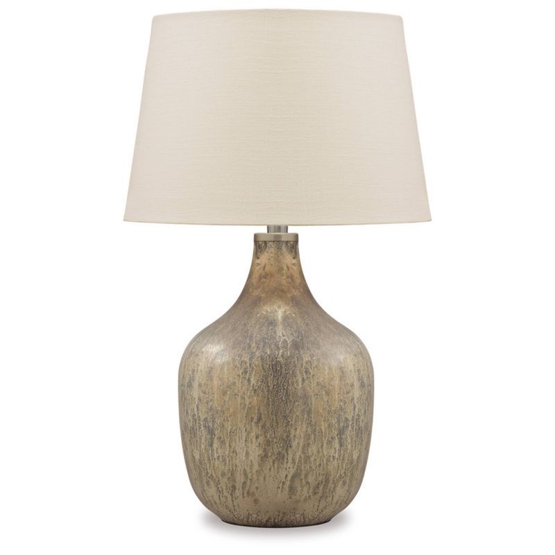 Mari Gray and Gold Mercury Glass Table Lamp with Drum Shade