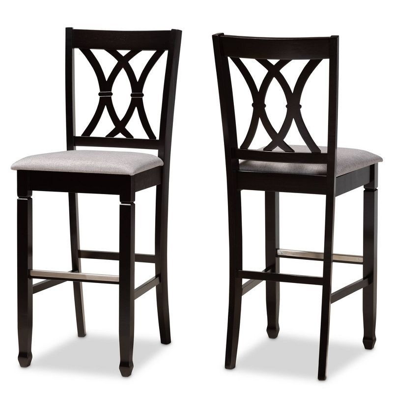 Espresso and Grey Oak Wood Bar Stool with Silver Footrest, Set of 2