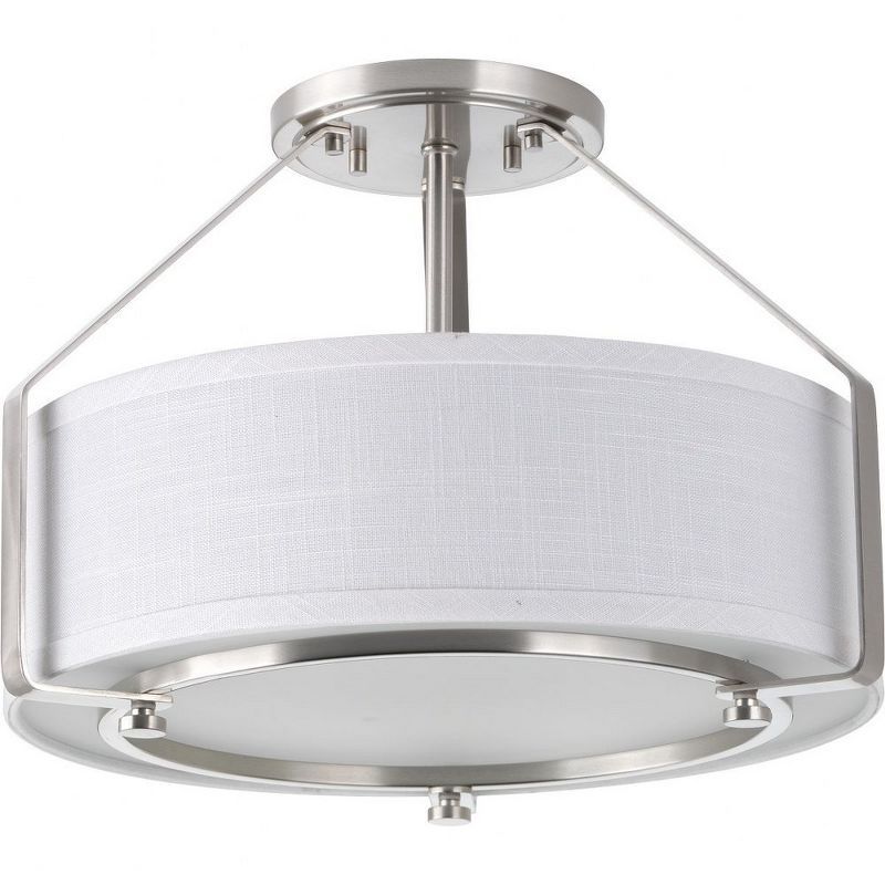 Brushed Nickel Drum Semi-Flush Mount Light with Glass Shade