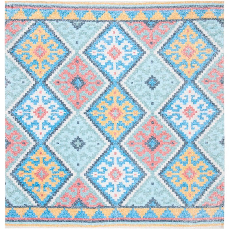 Saffron Blue and Aqua Square Flat Woven Area Rug