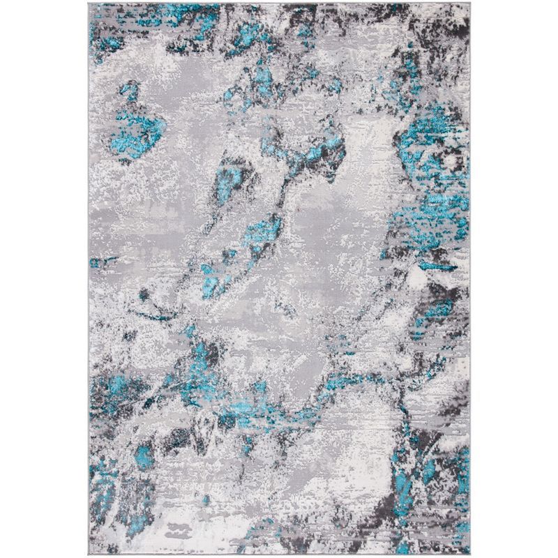 Gray and Turquoise Stain-Resistant Synthetic Area Rug