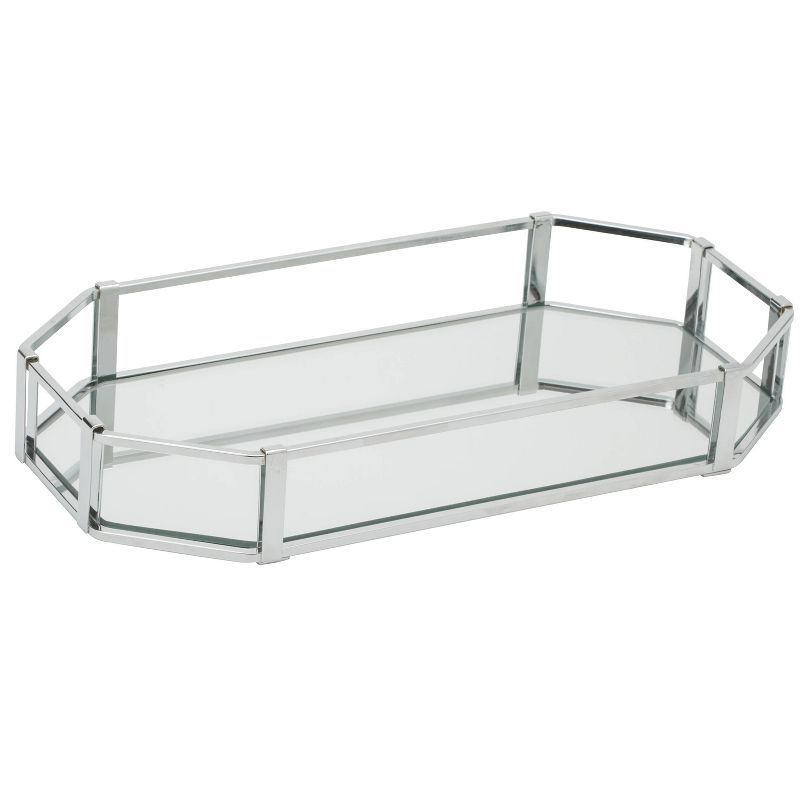 Octangular Chrome and Glass Vanity Bathroom Tray