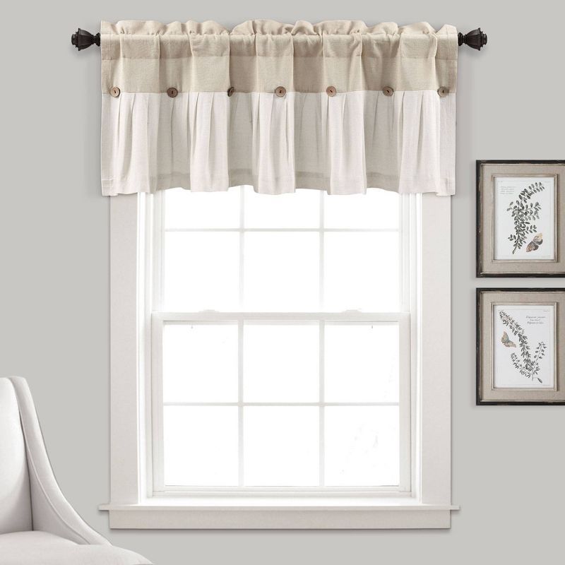 Linen Button Farmhouse Valance with Pleats and Buttons, 52" W x 18" L