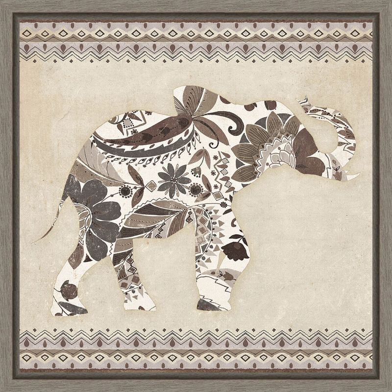 Boho Elephant Floral Earth Tones Canvas Print 16" x 16"