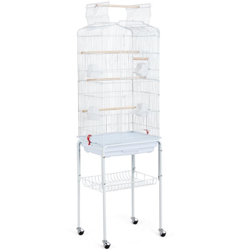 White 64-inch Metal Bird Cage with Rolling Stand