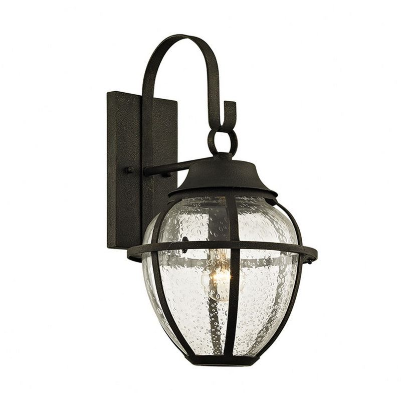 Vintage Bronze 1-Light Sconce with Clear Seeded Glass Shade