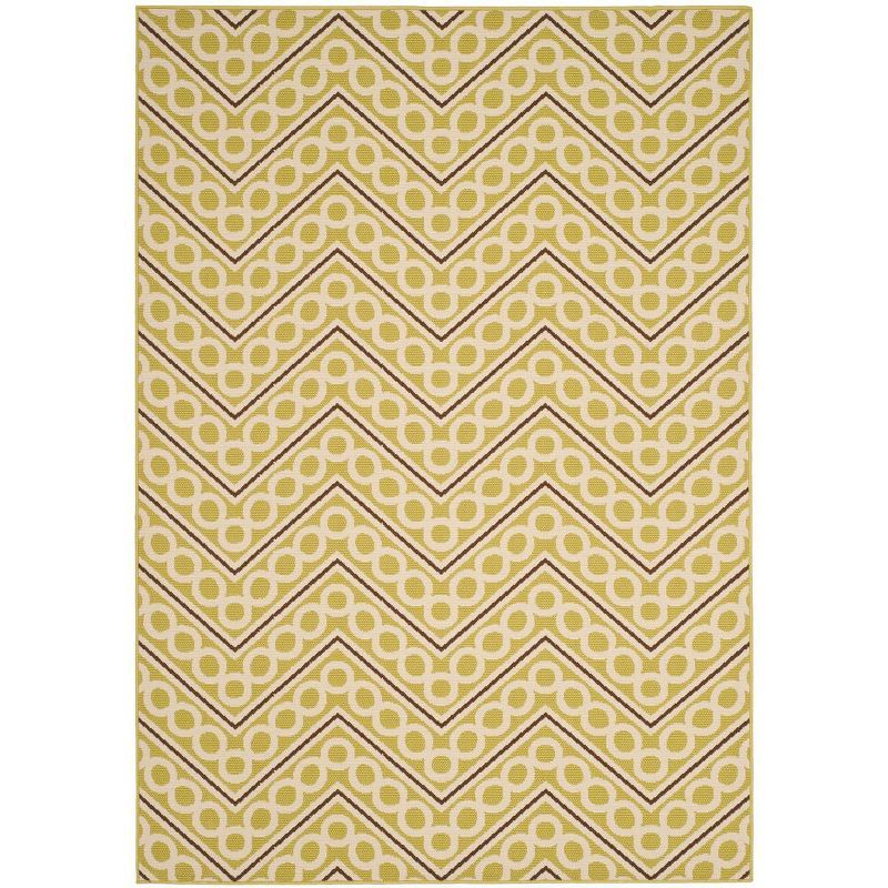 Green and Ivory Geometric Low Pile Outdoor Area Rug