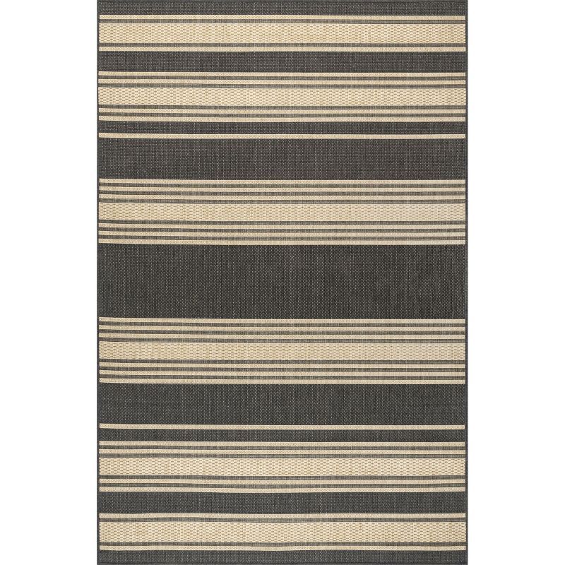 Gray and Beige Striped Synthetic 8' x 10' Area Rug