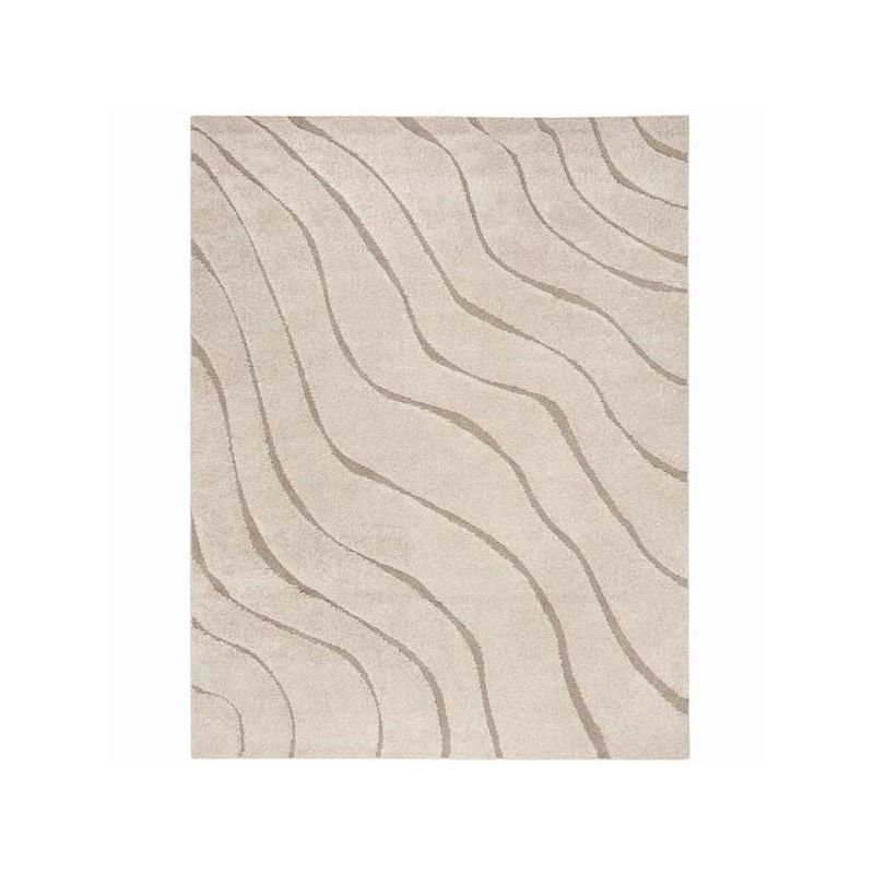 Cream Beige Abstract Shag Area Rug